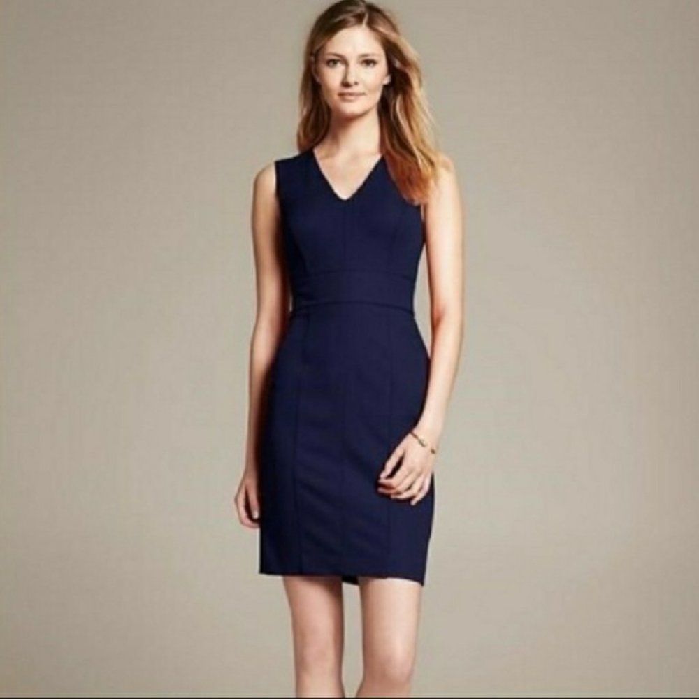 Banana Republic Womens Navy Sleeveless Back Zip Sloan Sheath Dress Size 14